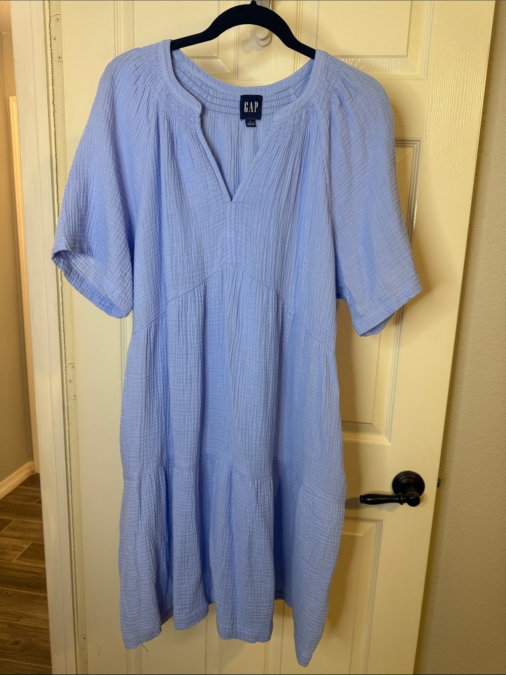 GAP Women's Pale Blue Gauze Tiered Dress